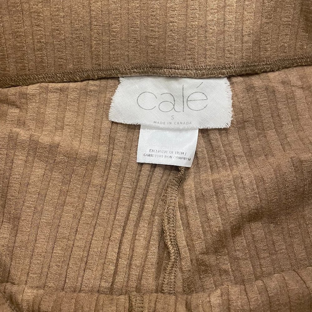 Calé Ribbed Knit High Rise Tan Flare Pants - Picture 3 of 3
